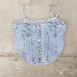  Top jeans denim abbottonatura fashion jeans bretelle con elastico sul retro