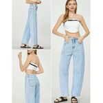  JEANS BARREL A VITA ALTA con doppie cuciture , riprese all’interno ginocchio e tasche