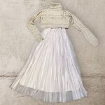  LONG DRESS due pezzi : Abito smanicato con Gonna plissè ,Coprispalle in Lana Collo alto motivo geometrico orizzontale