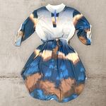 ASHLEY SRL ROMA ABITO CAMICIA  fantasia in georgette collo serafino scollato manica lunga   e cintura