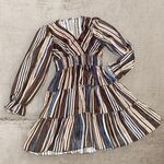 ASHLEY SRL ROMA ABITO in Viscosa 100% a righe con fili di Lurex ,scollato ed elastico in vita alto e balze