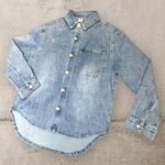  CAMICIA JEANS DENIM colletto polsino e doppia tasca applicata con strass sul davanti
