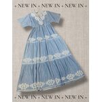 ASHLEY SRL ROMA DRESS LUNGO A BALZE in cotone 100% scollo a V mezza manica con ricami in filo beige