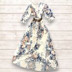  ABITO IN VISCOSA LUNGO FODERATO con manica tre quarti balza sul davanti fantasia