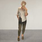  CAMICIA in viscosa manica tre quarti beige con colletto e revers sulla manica ,JEANS marrone vintage cinque tasche