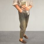 CAMICIA in viscosa manica tre quarti beige con colletto e revers sulla manica ,JEANS marrone vintage cinque tasche