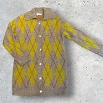 Viceversa LONG WOOL CARDIGAN IN MOHAIR CON BOTTONI e collo ,fantasia a rombi anni 70