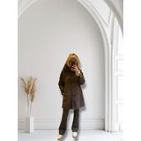  ECO SHEEP lungo con profili in ecopelle,interno in eco pelliccia ,cappuccio e tasche a filo