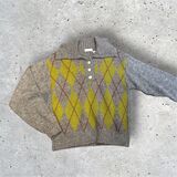 VICE VERSA MOHAIR WOOL POLO SWEATER  con bottoni gioiello  lunghezza media fantasia a rombi anni 70